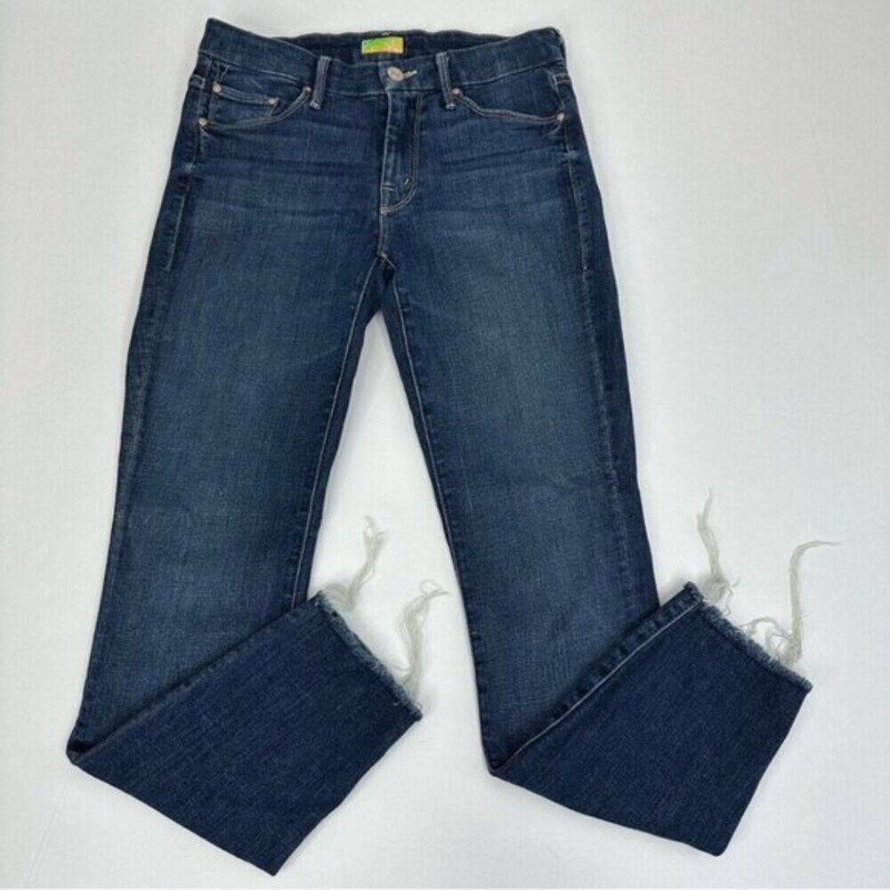 Mother Looker Ankle Fray Jeans Girl Crush Blue Skinny Raw Hem Size 26 1431-383